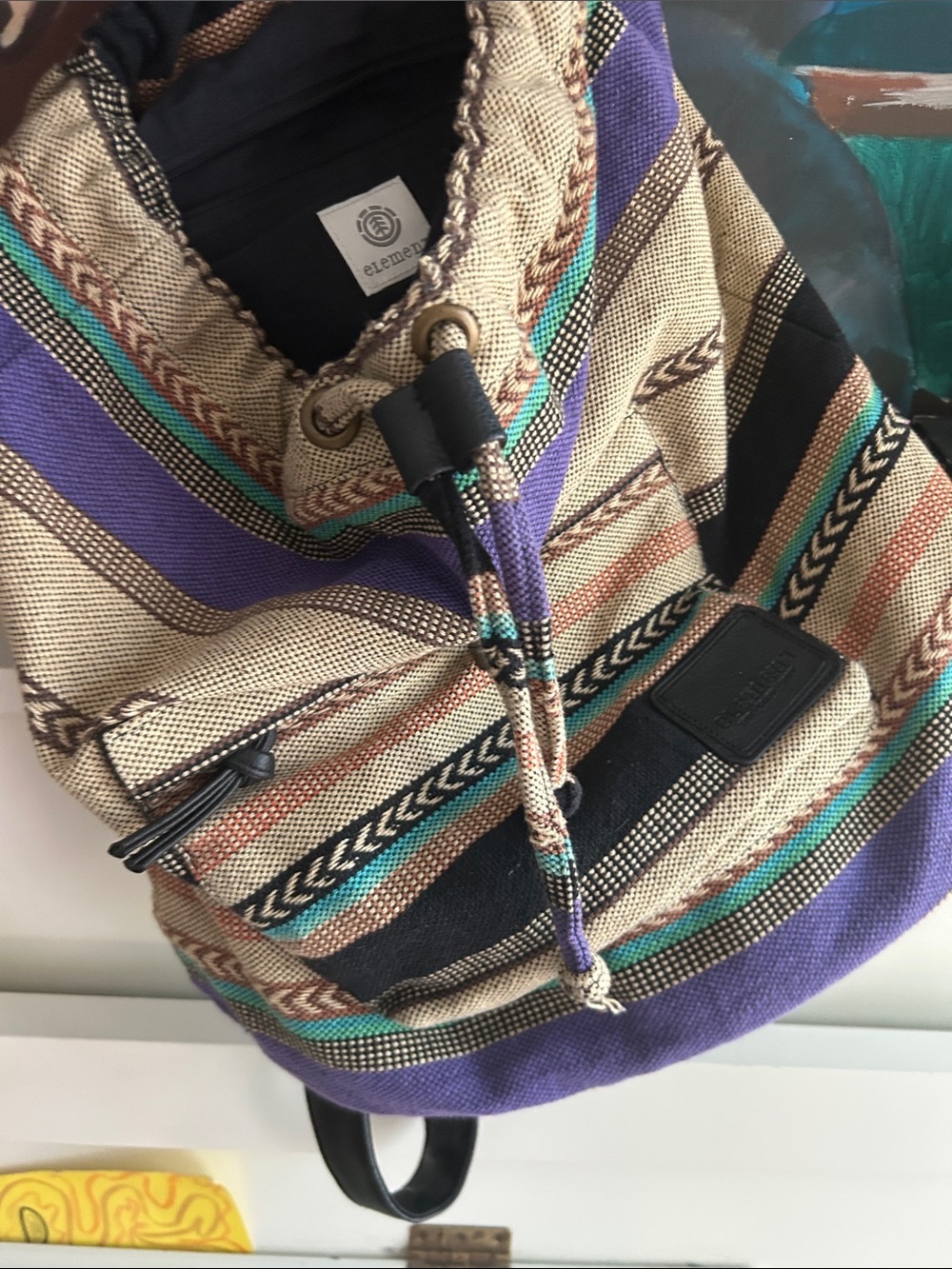 Element Multicolor Striped Drawstring Backpack with Black Flap - Picture 11 of 12